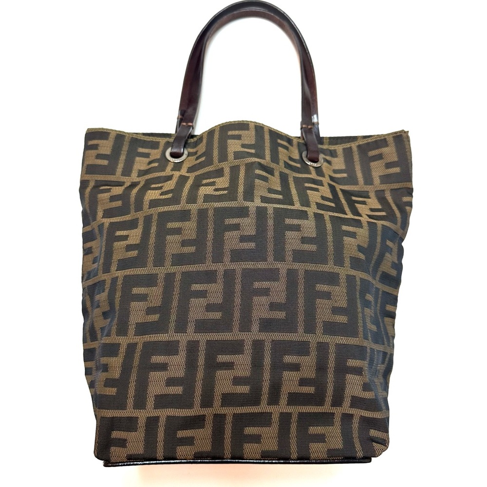 Fendi Black and Brown FF Logo Canvas Tote